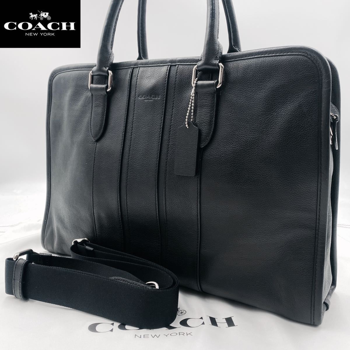 コーチ ビジネスバッグ A4収納可能 グレー レザー 黒