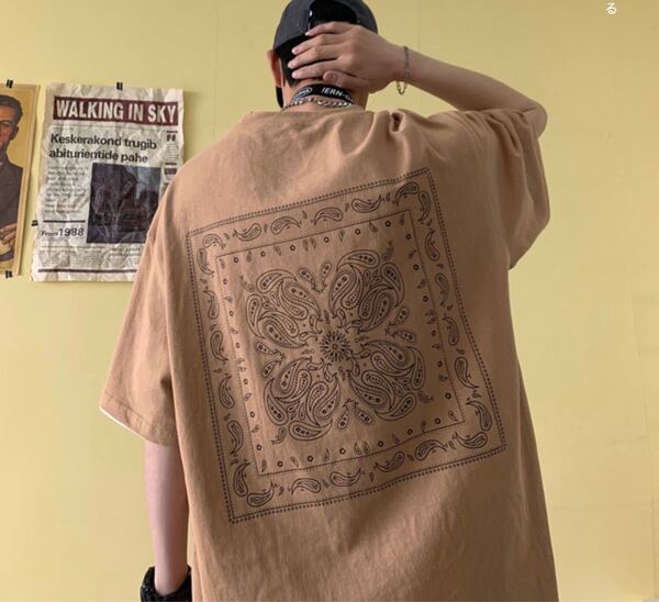ビッグシルエット ペイズリー 半袖 Tシャツ ストリート 韓国 メンズ 夏服 アメカジ トップス オーバーシルエット XL