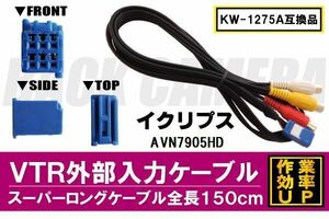 KW-1275A 同等品 VTR外部入力ケーブル イクリプス ECLIPSE AVN7905HD 対応 アダプター ビデオ接続コード 全長150cm カーナビ 映像 音声