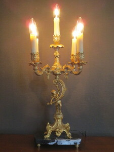 最高級 イタリア製 天使像 大理石ベース 燭台型 5灯式 シャンデリア テーブル スタンドランプ/照明/西洋/アンティーク/ロココ/バロック