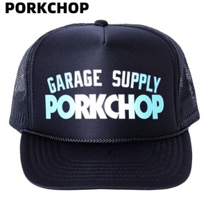 新品【PORKCHOP GARAGE SUPPLY BLOCK LOGO CAP NAVY ポークチョップ ガレージサプライ ブロック ロゴ キャップ メッシュキャップ ネイビー