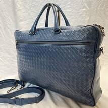 1円【美品】BOTTEGA VENETA ボッテガヴェネタ イントレチャート ビジネスバッグ ブリーフケース 2way 大容量 A4収納可 ブルー 青 鞄 カバン_画像2