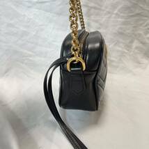 1円 GUCCI グッチ GG マーモント ショルダーバッグ ポシェット スモール チェーン キルティング 黒 ブラック レザー 金具 レディース_画像4