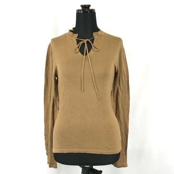 FIGARO Paris/フィガロ パリ★シルク80%/長袖ニットカットソー【women’s size -38/M/キャメル/camel】ナイガイ製/Tops◆BG972