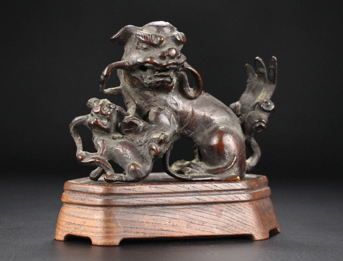 NS1312◇中国美術 唐銅 親子獅 置物◇唐物 時代品 骨董品 古美術品 smk