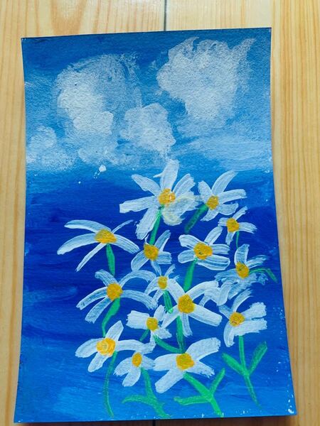 花　絵　イラスト＃手書き＃絵#daisy flowers Size 15.5*10.5Watercolor painting