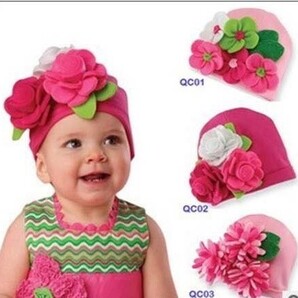 Mudpie新品ニット ベビーピンク帽子 フラワー QC-01