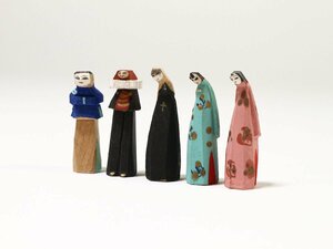 長崎情趣 木彫人形 5点 彩色 南蛮人形 箱付 郷土玩具 農民美術 民芸 伝統工芸 風俗人形 置物