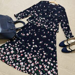 1075* Leilian 9*1 times put on * navy .. floral print . adult pretty setup * cleaning settled * size 9