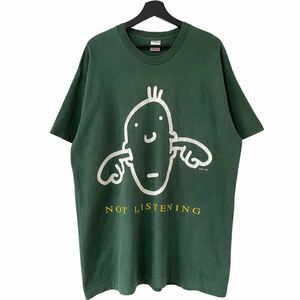 ■激レア■90s USA製 NOT LISTENING シュール 挑発 ユニーク アート Tシャツ XL 企業 ピックプリント ビンテージ