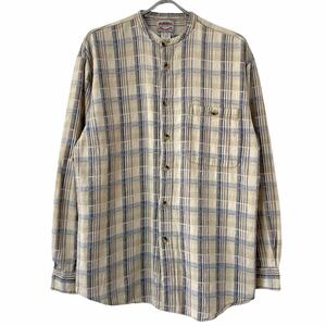 ■激レア■90s インド製 インド綿 リネン チェック柄 スタンドカラー シャツ M LXL ノーカラー チェック柄 OLD GAP ギャップ ビンテージ