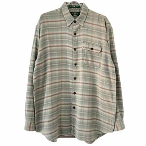 ■激レア 織生地■90s インド製 ORVIS シャドー ボーダー 長袖シャツ L XL オービス インド綿 ビンテージ