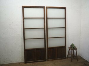 taG0117*(2)[H176,5cm×W67,5cm]×2 sheets * antique * retro . pavilion. old wooden glass door * fittings sliding door sash lino beige .n retro L pine 