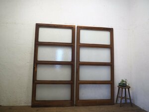 taE0310*[H176cm×W87cm]×2 sheets * antique * taste ... exist old tree frame glass door * fittings sliding door sash old Japanese-style house lino beige .n retro L pine 