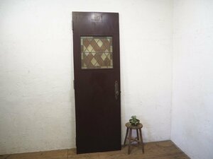 taG0479*[H215cm×W71cm]* extra-large * wonderful stained glass. large wooden door * fittings glass door gate retro antique manner Vintage M under 