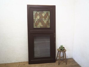 taG0480*[H173cm×W82,5cm]* wonderful stained glass. wooden sliding door *. pavilion fittings glass door store furniture retro antique manner Vintage L under 