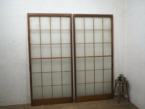 taG0505*[H179,5cm×W84,5cm]×2 sheets * Showa Retro . design glass. old tree frame sliding door * fittings glass door sash old Japanese-style house reproduction Vintage L pine 