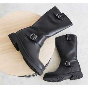  new goods free shipping! super popular in heel engineer boots middle black boots BOOTS 255