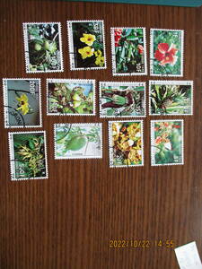 コモロ島の動植物ーハイビスカス他　12種完　注文消し　1977年　コモロ共和国　不足税切手