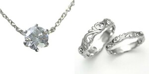 ダイヤモンド ネックレス 婚約 結婚指輪 3セット 安い プラチナ 0.3カラット 鑑定書付 0.353ct Gカラー VS1クラス 3EXカット H&C CGL