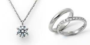 ダイヤモンド ネックレス 婚約 結婚指輪 3セット 安い プラチナ 0.6カラット 鑑定書付 0.636ct Dカラー VS1クラス 3EXカット H&C CGL