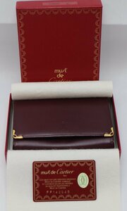 Cartier Cartier Must line hook attaching folding twice purse leather bordeaux L3000223 Vintage antique box attaching beautiful goods 