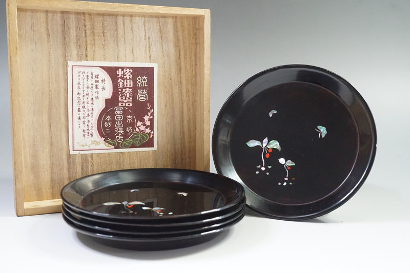 琉球漆器、棗、螺鈿、漆、蝶-