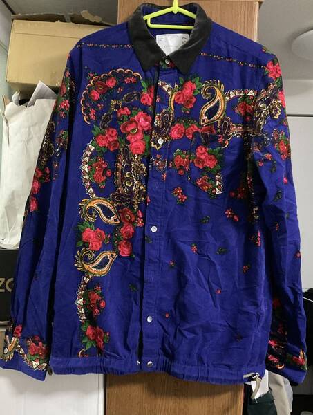 極美品★sacai サカイ★19AW FLORAL SHIRT 19-02057M ペイズリーコーデュロイシャツ 青