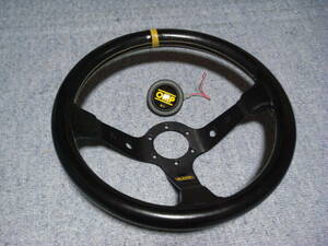 221003#OMP steering gear Corsicakoru deer deep cone 35Φ leather black used 