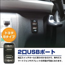トヨタBタイプ プロボックスバン H14.7～現在 LED/ブルー 2口 USBポート 充電 12V 2.1A 増設 パネル USBスイッチホールカバー 電源_画像2