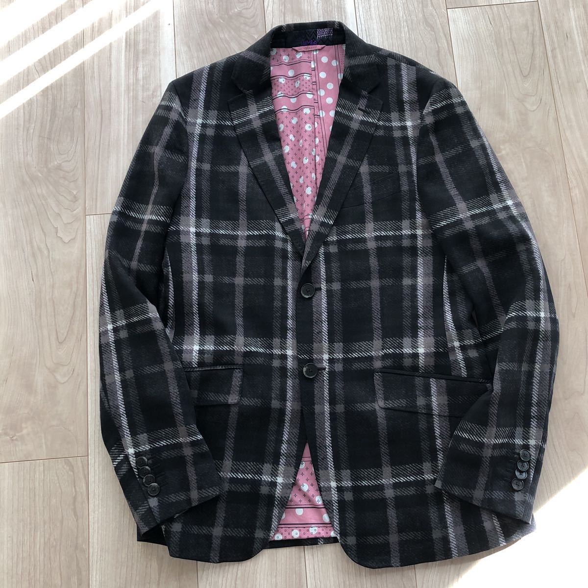 男女兼用 大きいサイズ ETRO テーラードジャケット チェック カシミア