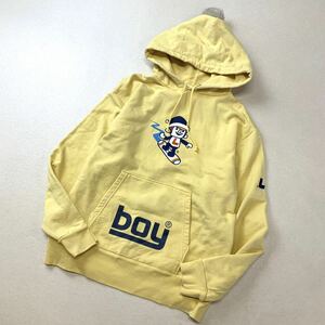 良品 Laundry ランドリー 日本製 boy スノボプリント フーディパーカー プルオーバー メンズ Mサイズ イエロー ウインタースポーツ