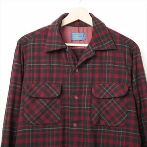 60s70s ビンテージ Pendleton ペンドルトン ウール オープンカラーシャツ M 黒赤