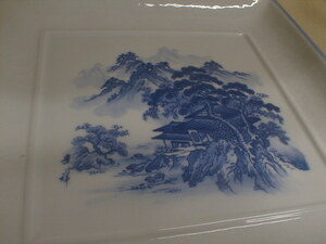 .. work landscape blue . rectangle 25x25x2.7cm 1270g ceramics and porcelain made wall decoration 