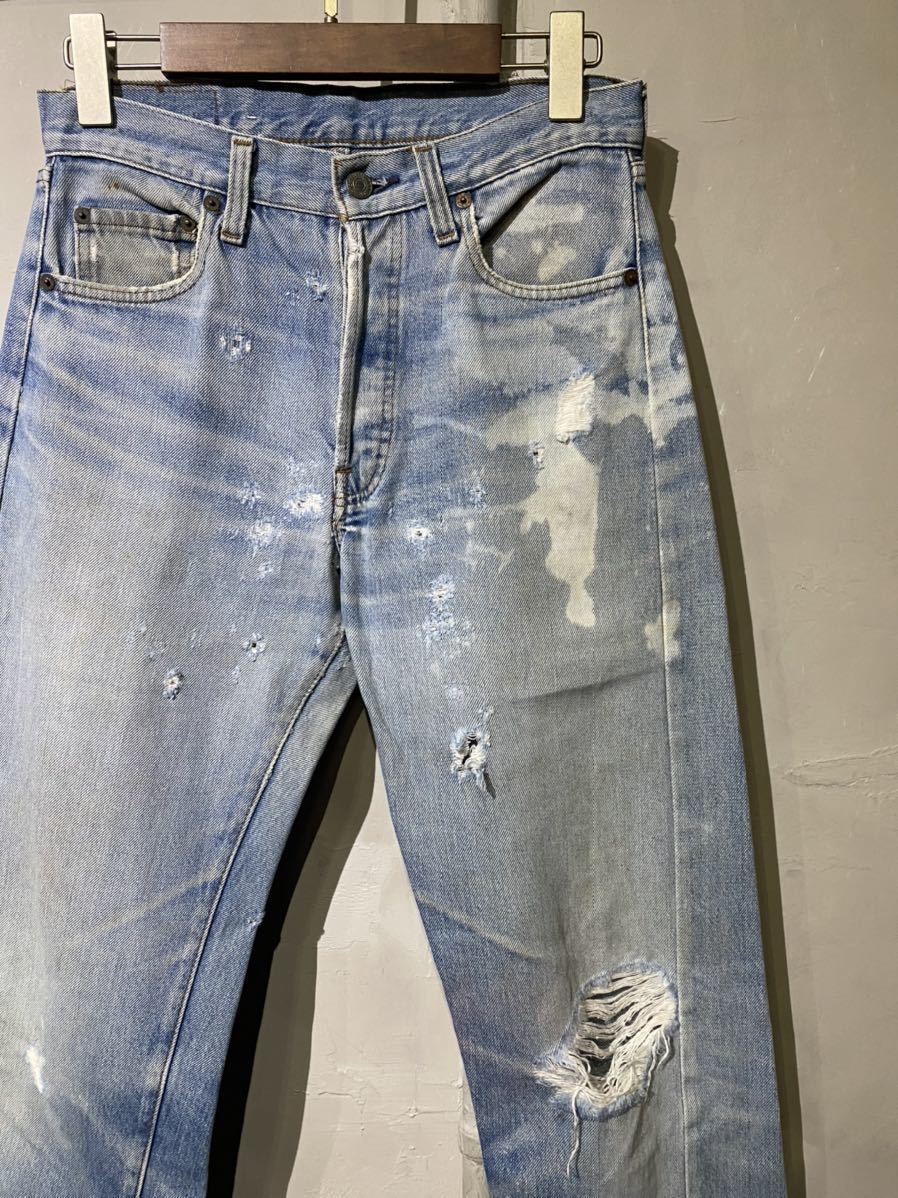 【即決】80s Levi's 501 赤耳 黒カン リーバイス インディゴ デニム ブリーチ クラッシュ USA アメリカ製 古着 ヴィンテージ ビンテージ