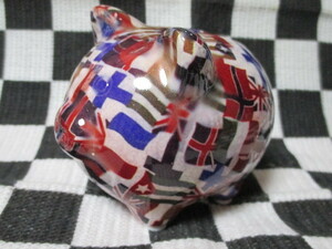 * ultra rare! pig. savings box England national flag Union Jack France national flag gloss having ceramics Vintage patchwork luck with money up 