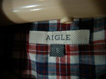 n8203　AIGLE　エーグル　半袖　リネン　混紡　チェック　デザイン　ボタンダウン　シャツ　人気　アウトドア　送料格安_画像4