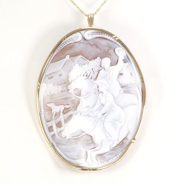 K18YG ネックレス ブローチ シェルカメオ 総重量約26.0g 約60cm 中古 美品 送料無料☆0315