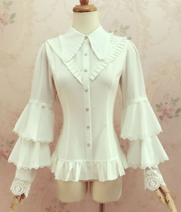  new goods Lolita . flower race tops blouse Musk tail collar long sleeve . sleeve bell sleeve slim gorgeous . white color join . equipment Gothic and Lolita gothic 