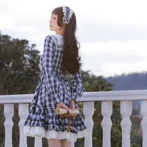 ロリータ ワンピース セーラー 秋冬 新作 学院 制服 長袖 半袖 ゆめかわいい レディース ガーリー チェック リボン フリル レース S - 3XL_画像3