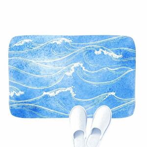40×60 波 波紋/マット/玄関 キッチン フロア 海 ダイビング サーフィン サーフ ハワイ ハワイアン マリン ビーチ オーシャン 青 ブルー