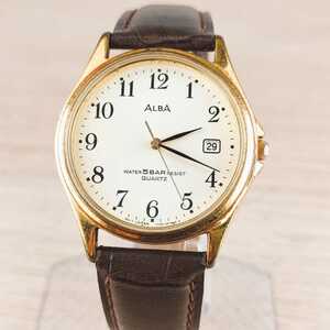 SEIKO セイコー ALBA アルバ 腕時計 クウォーツ V732-0D10 時計 ヴィンテージ 3針 白文字盤 デイト アクセサリー アンティーク レトロ