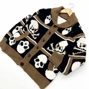  Skull * skull design knitted cardigan jacket beige × black M~L corresponding man appear style! mode Street #BA243