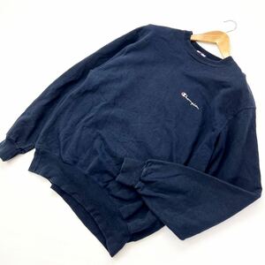 90s ☆ チャンピオン ☆ Champion ネイビー スウェット トレーナー Lサイズ シンプル ロゴ アメカジ ストリート スケーター 古着MIX■BA240