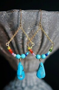 K14GF earrings 1439 turquoise ( turquoise ). multi Stone natural stone * Power Stone earrings 
