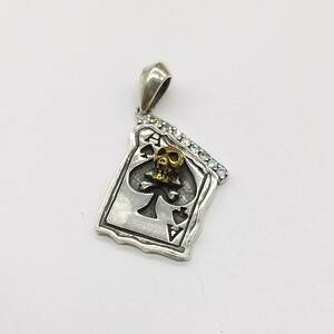 A81[2003]SV925 silver 925 zirconia A Skull playing cards pendant top accessory necklace top silver[566204000001]*