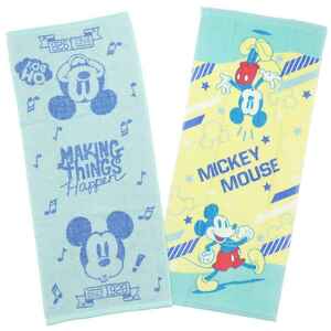 ★新品　ミッキーマウス Mickey Mouse ジャガードとプリント　ロングタオル2枚セット　ファンフェイス　フェイスタオル　ディズニー Disney