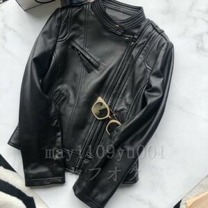  postage included SALE original leather rider's jacket lady's woman real leather coat leather jacket bike sheepskin .... autumn winter black XL[ size сolor selection possible ]