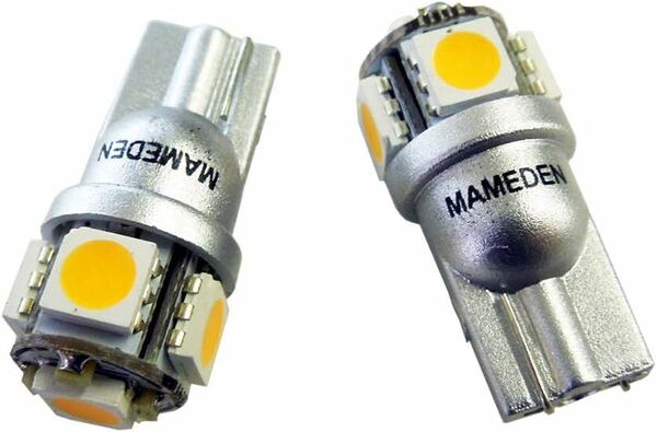 『送料無料』T10 5連LED 3チップ 5050SMD 2個　 (7:電球色)　まめ　黄　ランプ　ライト　バルブ