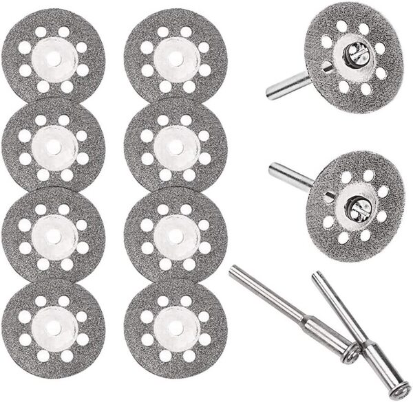 『送料無料』丸穴ミニダイヤモンドカッター 直径22mm×10枚 ダイヤモンドカッティングディスク 2.35mm軸×2本+3mm軸×2本 ミニルーター Y